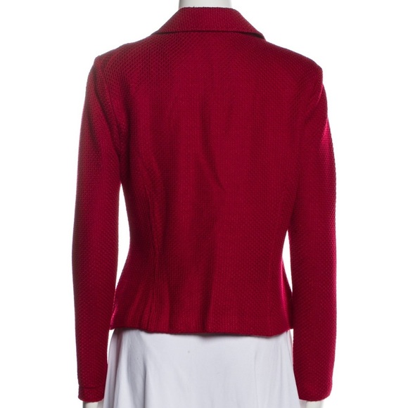 ST. JOHN Santana Red Knit One-Button Blazer Jacket Gunmetal Hardware Size 4 - Picture 11 of 11